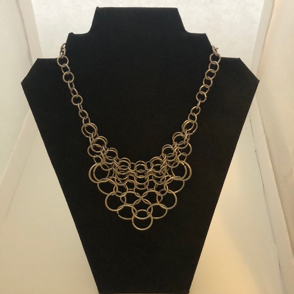 Silver Tone, Circle Link, Necklace - Picture 1 of 5